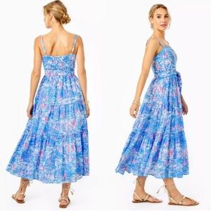 Lilly Pulitzer Zanzibar Blue BOATYLICIOUS ANALEESE DRESS Midi Sailboats tiered 0